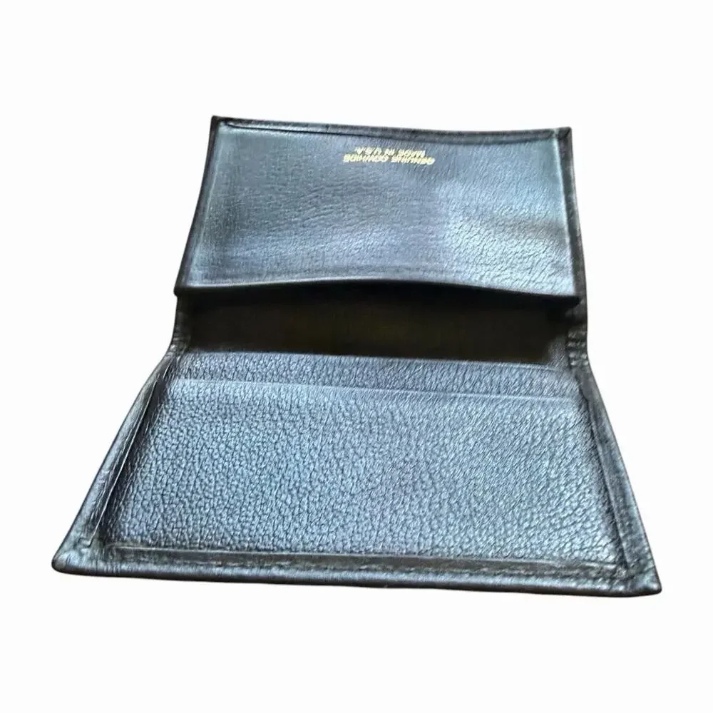 Vintage Genuine Cowhide Black Leather Business Card Holder Made in USA
